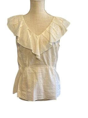 LOFT Cream Ruffle V-Neck Peplum Top